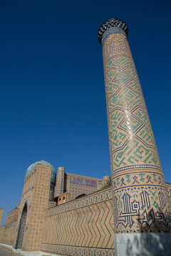 Minaret, Bibi Khanym Mosque, built 1399-1405, UNESCO World Heritage Site, Samarkand
