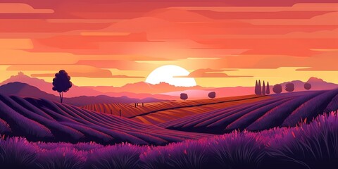 Fototapeta na wymiar The sunset showcased a breathtaking lavender field landscape, Generative AI