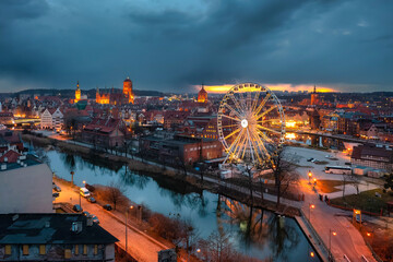 Old town in Gdansk by the Motlawa river at dusk, Poland. © Patryk Kosmider
