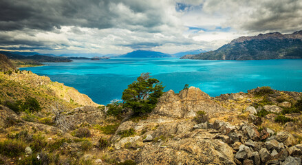 scenic stunning landscape in Patagonia Chile near Chile Chico international frontier border...