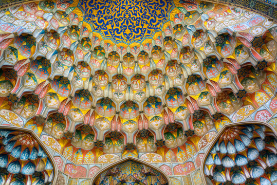 Honeycomb Vaulting (Muqarnas) on Entrance Iwan, Abdulaziz Khan Madrasah, 1652, UNESCO World Heritage Site, Bukhara