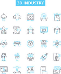 3d industry vector line icons set. 3D, Industry, Printing, Modeling, Rendering, Design illustration outline concept symbols and signs