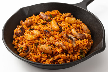 Octopus fried rice on white background