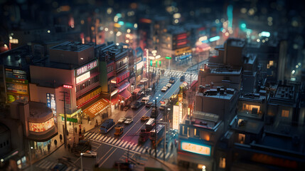 Obraz premium City at Night in Tilt Shift Photography Style