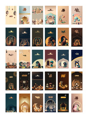 Holy Month of Muslim Community, Ramadan Kareem Vertical Banner Set With Wishes (Dua) Calligraphy And Islamic Characters.