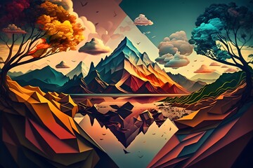 geometric landscape with a mountain