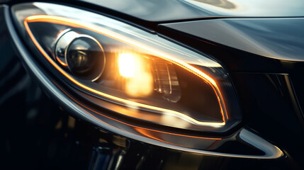 Plakat Close up of headlight of a modern car. Generative Ai