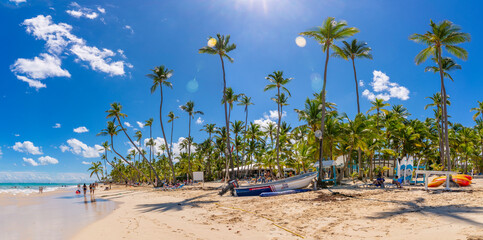 View of palm trees and sea at Bavaro Beach, Punta Cana