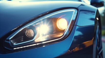 Fototapeta na wymiar Close up of headlight of a modern car. Generative Ai