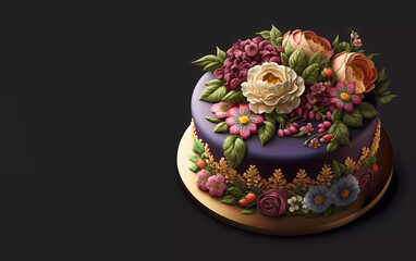 Obraz na płótnie Canvas Cake. The cake is decorated with flowers. Banner. Generated AI