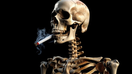 Human skeleton smoking a cigarette. Generative Ai