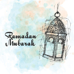 Square social media ramadhan theme with fanoos lantern illustration on grunge background