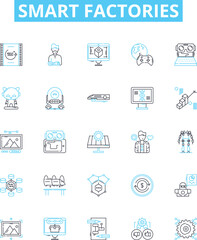 Smart factories vector line icons set. Smart, Factories, Industry, Automation, Internet, Robotics, Connected illustration outline concept symbols and signs