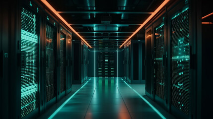 Fototapeta premium Server room data center. Generative Ai