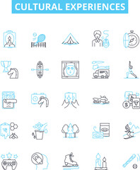 Cultural experiences vector line icons set. Heritage, Art, Music, Cuisine, Dance, Clothing, Narratives illustration outline concept symbols and signs