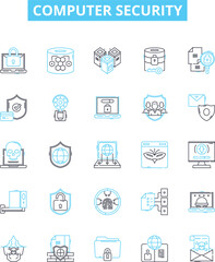 Computer security vector line icons set. Antivirus, Firewall, Encryption, Patching, Phishing, Malware, Vulnerability illustration outline concept symbols and signs