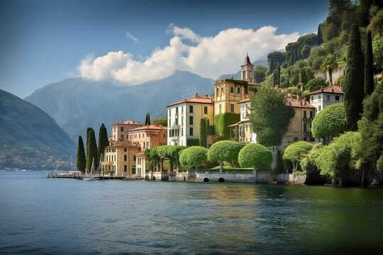 Bellagio Town, Pearl of Lake Como, Grand Hotels, Luxurious Villas, Lush Gardens, Generative AI