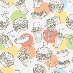 Fast food seamless pattern colorful