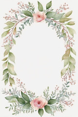 Fototapeta premium Watercolor banner with green eucalyptus leaves and branches. Spring or summer flowers for invitation, wedding or greeting cards. Generative AI