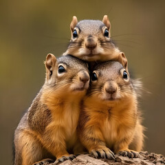 A family of curious squirrels together in a small group © Jason