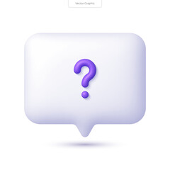 3D realistic rectangular speech bubble icon with question mark. FAQ, support, help concept. 3D vector render illustration.
