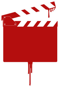 Silhouette of the Bloody Clapperboard Sign for Film or Movie Icon Symbol with Genre Horror, Thriller, Gore, Sadistic, Splatter, Slasher, Mystery, Scary or Halloween Poster Movie. Format PNG