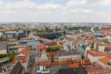 Fototapeta na wymiar Top view of Wroclaw. City center with colorful houses with red roofs and and river with a bridges, Poland