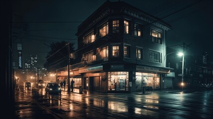 Fototapeta premium Long exposure photography city at night civilization Generative AI Illustration