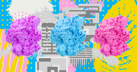 Contemporary digital collage art. Modern trippy design. Plasticine and abstraction