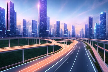 futuristic modern future city with highway road, generative art by A.I.