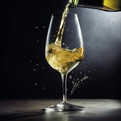 Pouring white wine into a wineglass. Generative AI