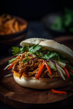 Pulled pork in a Bao Bao roll. (Generative ai)