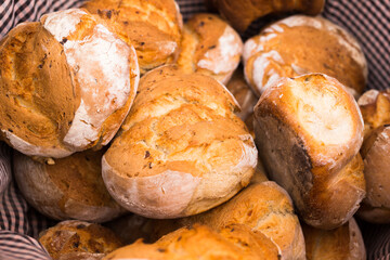 ruddy rolls of fresh warm grain bread