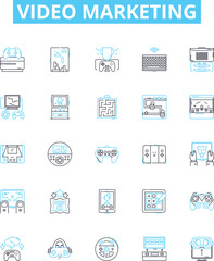 Video marketing vector line icons set. Video, Marketing, Advertising, Promotion, Campaign, Visual, Content illustration outline concept symbols and signs