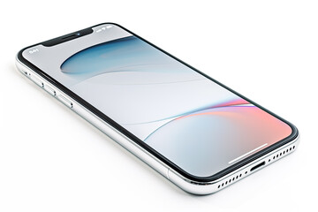 Smartphone Like the iPhone 14 with a blank white screen, isolated on white background.