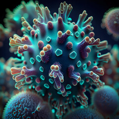 3d rendered illustration of a virus microscopic view of floating influenza virus cells.ai generative