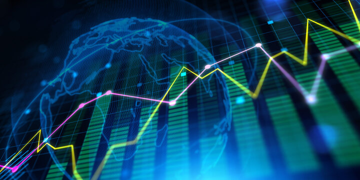 Financial charts diagram stock market data analysis concept on virtual screen.