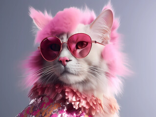 Cat with fashionable dressing, wearing sunglasses