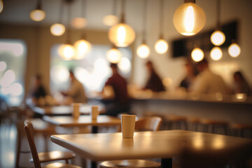 Cafe interior light blurred background. Generative AI