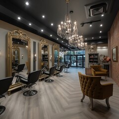 Naklejka premium Luminous beauty hair salon with soft lighting, Generative AI