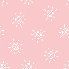 Fototapeta na wymiar Pink seamless pattern with white sun
