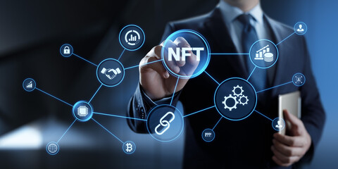 NFT Non-fungible token digital crypto art blockchain technology concept.