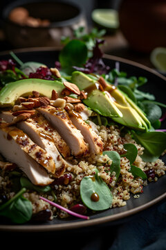 Salad with quinoa, avocado and chicken. (Generative ai)