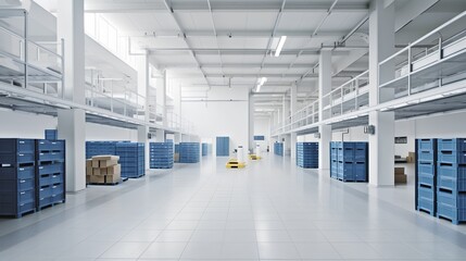 Organized warehouse interior showcases efficiency in logistics and supply chain management. Effective inventory control, order fulfillment, and space optimization. Generative AI