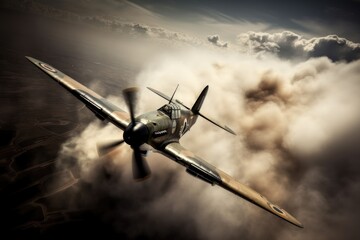 WW2 airplane - spitfire - Created with Generative ai - obrazy, fototapety, plakaty