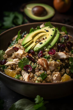 Salad with quinoa, avocado and chicken. (Generative ai)