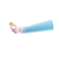 3d minimal hand finger holding coin transparent object background. financial, banking, investment. hand gesture. 3d render illustration.