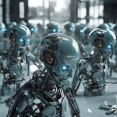 Fototapeta premium Cyborg Robotic Factory Generative AI