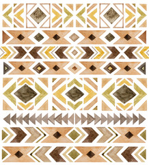 Fototapeta premium Watercolor brown and beige tribal geometric elements and patterns, Boho Wedding illustration