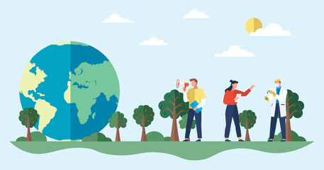 Earth Day. International Mother Earth Day. Social poster, banner or card. Environmental problems protection. Caring for Nature. World earth day. Save planet. People care planet. Zero waste think green